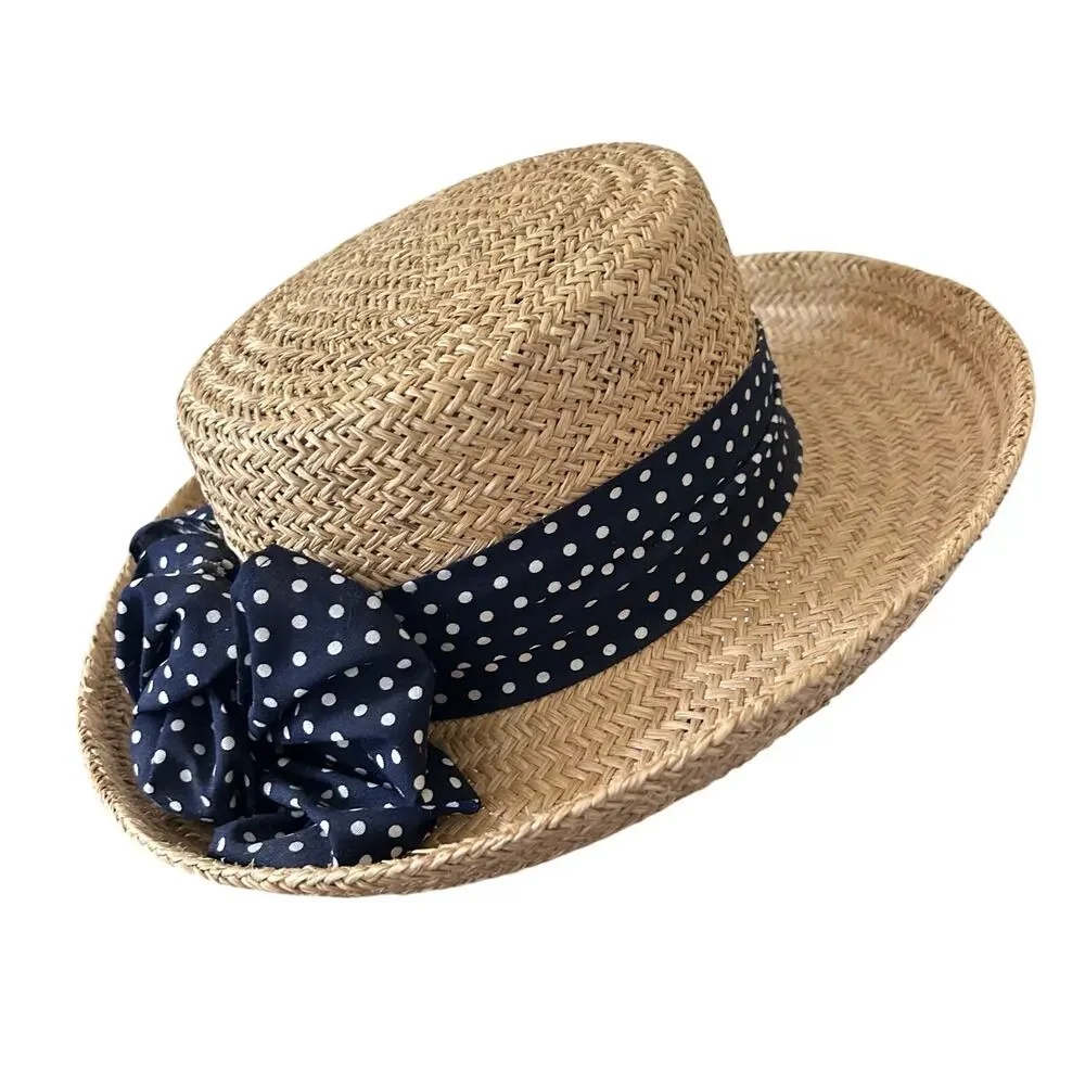 Firethorn Summer Rules Wide Brim Straw Sun Hat with Polka Dot Bow resortwear